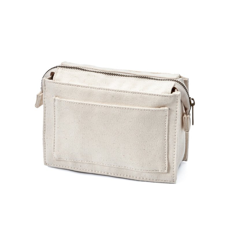 Ivory white zipper pencil case stationery bag storage bag S multi-function inner bag - กระเป๋าเครื่องสำอาง - ไฟเบอร์อื่นๆ สีกากี