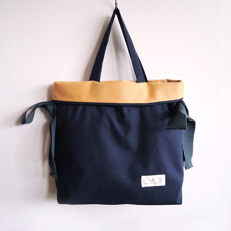 3 way bag with big bow - Deep blue - Messenger Bags & Sling Bags - Cotton & Hemp Blue