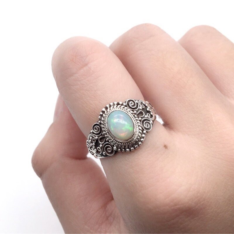 Opal 925 sterling silver exotic silver sculpture design ring handmade mosaic in Nepal