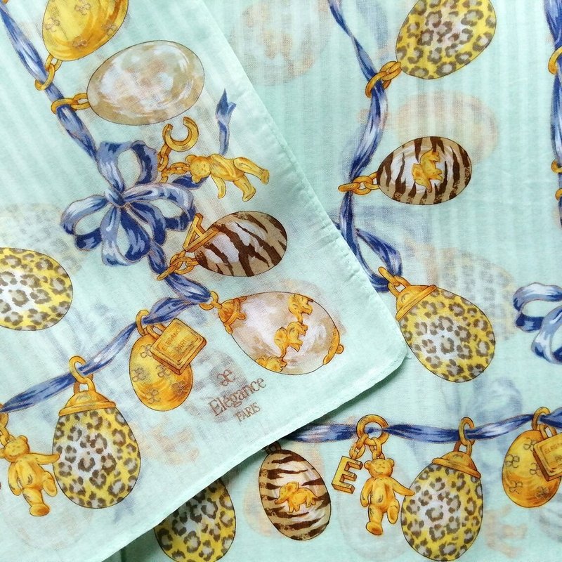 AE Elegance Vintage Handkerchief Easter Egg Jewelry Charm 19 x 19 inches - 絲巾 - 棉．麻 藍色