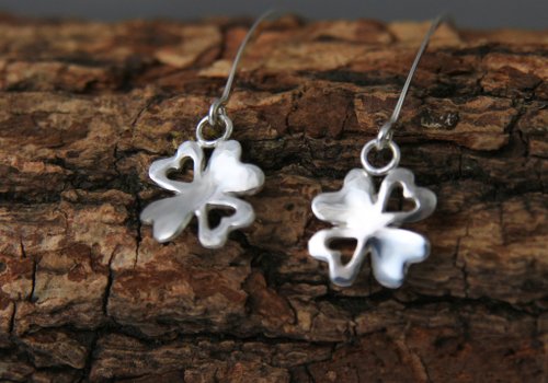 【ダブルラッキー】クローバーイヤリング/シルバーイヤリング/Sterling Silver Earrings/Four-Leaved Clover