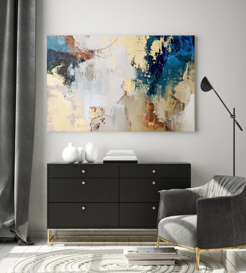 Blue Gold Painting |  Blue Gold Abstract | Blue Wall Art | Art | Avalanche-2 - Wall Décor - Cotton & Hemp 