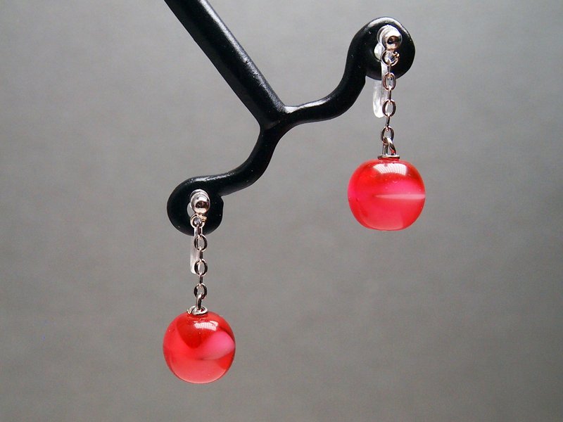 #GE342 Murano Glass Beads Earring - ต่างหู - แก้ว สีแดง