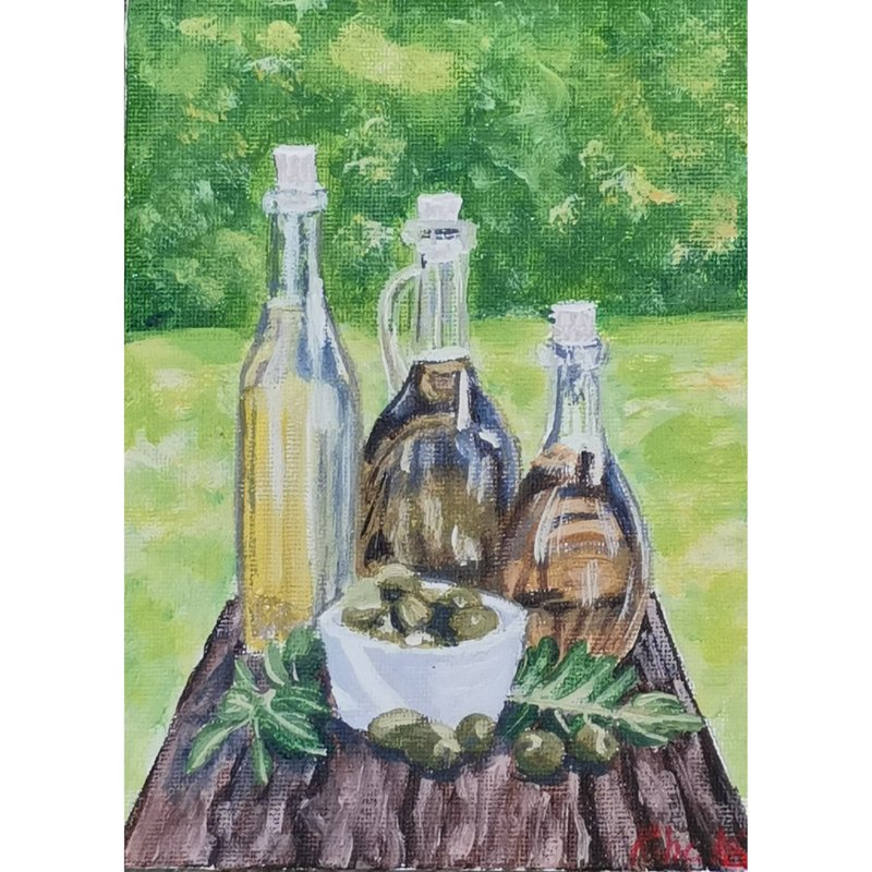 橄欖和油廚房藝術品原創框架藝術手繪 RinaArtSK - 壁貼/牆壁裝飾 - 其他材質 多色