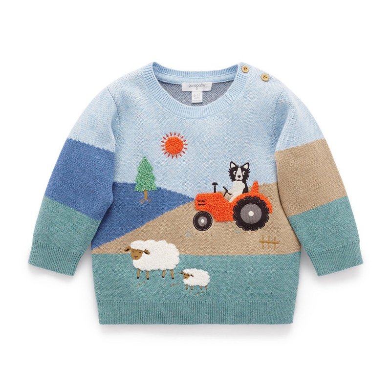 澳洲Purebaby有機棉兒童長袖針織衫18M-5T 農場圖案 - 男/女童裝 - 棉．麻 