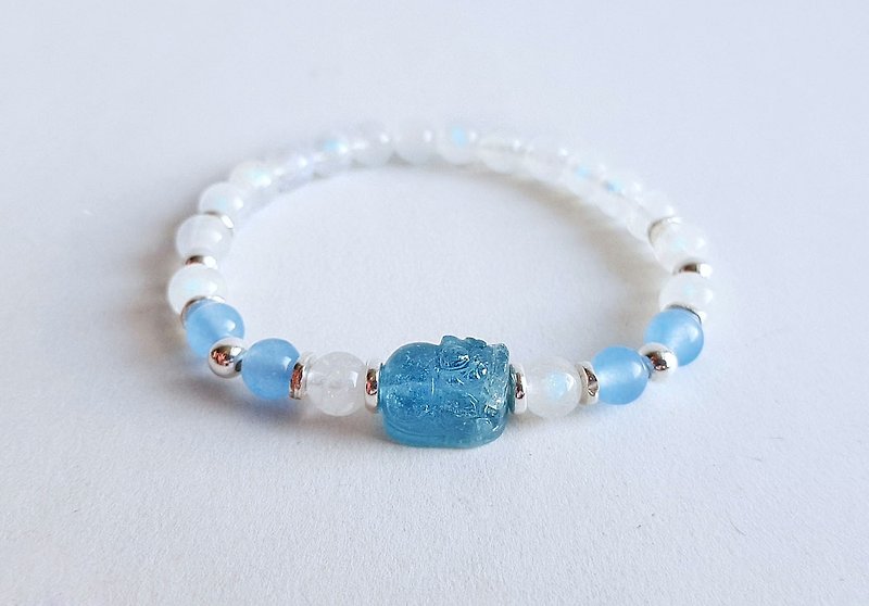 Natural Ore Aquamarine Moonstone 25 Sterling Silver Bracelet - Bracelets - Gemstone Blue