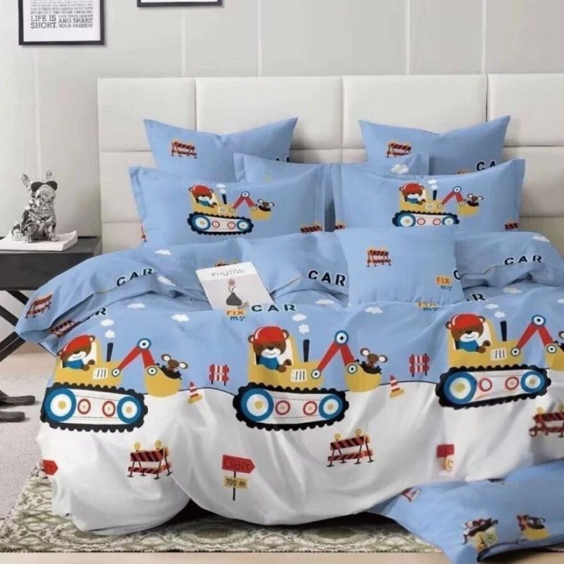 Beary Fun Cars | Made in Taiwan | Ultra-Soft Cotton | Single/Double/Queen Fitted Sheet & Duvet Cover Set - เครื่องนอน - วัสดุอื่นๆ 