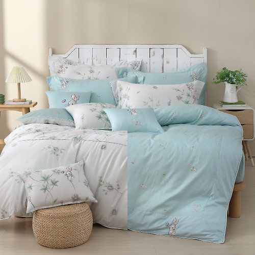家適居家寢飾生活館 床包+枕套組-100%精梳棉-小花兔莊園-兩色-台灣製造