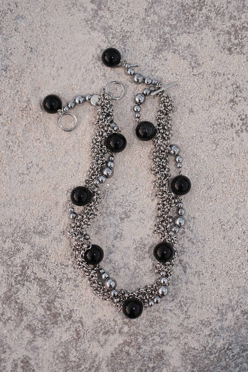 Migratory Metal Fish Roe Beaded Wrapped Necklace - Necklaces - Other Materials Black