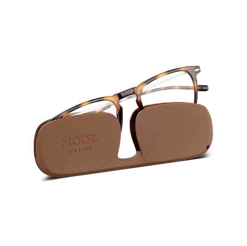 French Nooz Fashion Modeling Presbyopia Glasses Temple Easy Portable Version (Transparent Lens) (Rectangular) Tortoiseshell - กรอบแว่นตา - วัสดุอื่นๆ สีกากี