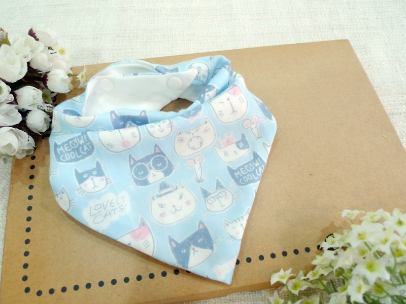 Triangle water towel / bib - square cat (blue) - Bibs - Cotton & Hemp Blue
