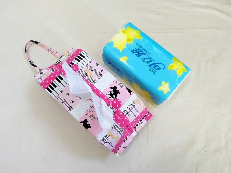 粉紅鋼琴鍵貓咪 活動可掛式衛生紙套/面紙套 /車用/寶寶推車用 - 紙巾盒 - 棉．麻 