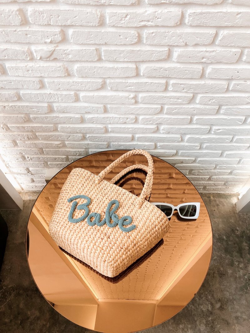 Customized Gift Tropez: Personalized straw bag with your name - Handbags & Totes - Plants & Flowers Khaki