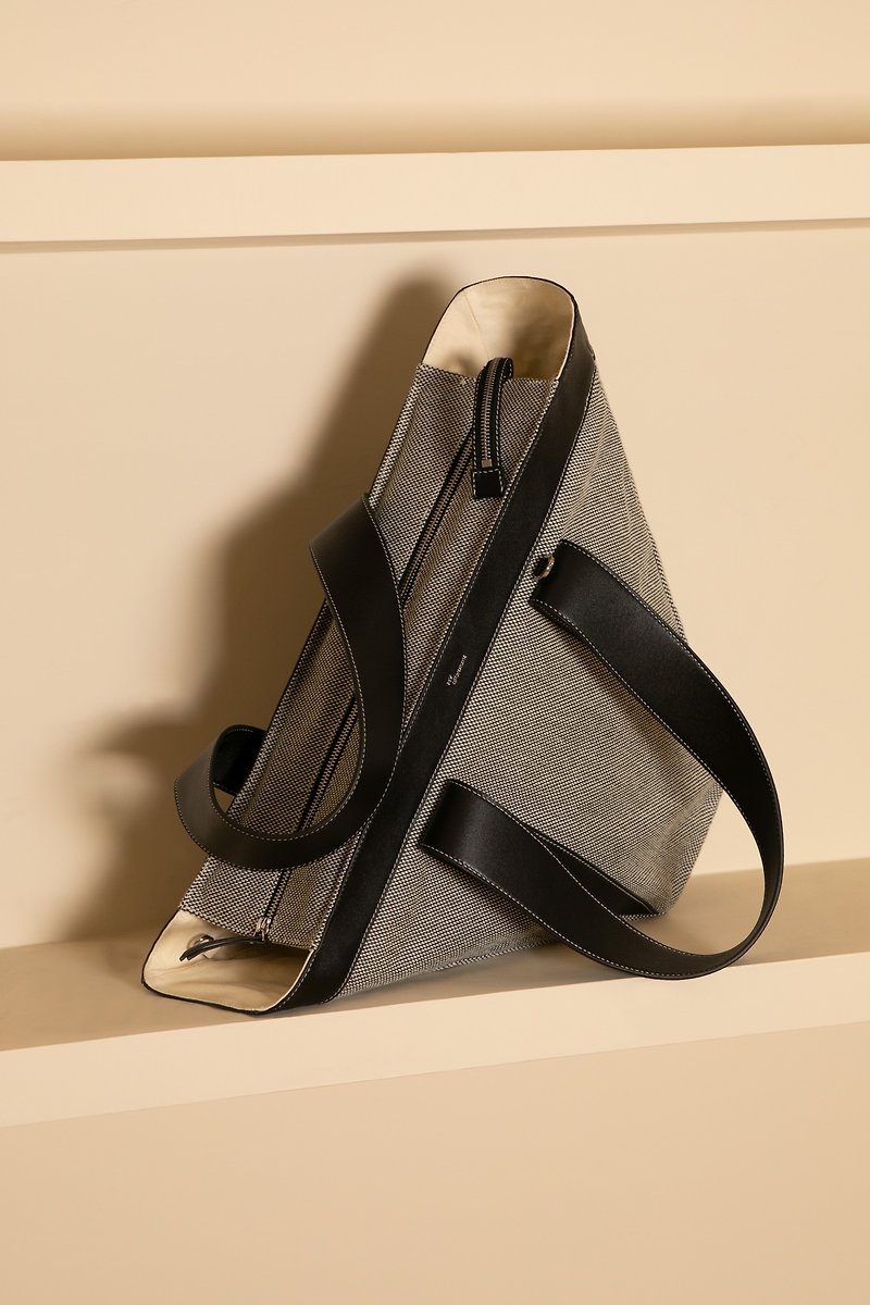 Black Triangle Bag Calfskin Stitching Canvas Crossbody Handbag - Messenger Bags & Sling Bags - Genuine Leather Black