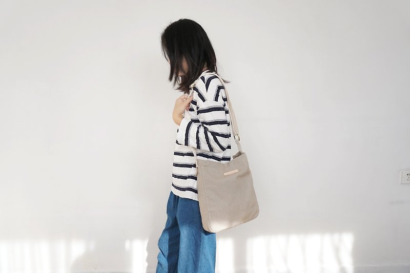 sobag Harajuku style cotton and linen bag literary fresh messenger bag female simple wild canvas side backpack - กระเป๋าแมสเซนเจอร์ - ผ้าฝ้าย/ผ้าลินิน สีเทา