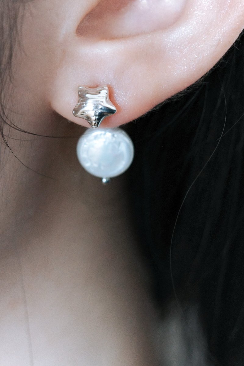 星星仙貝 純銀耳環 - 耳環/耳夾/耳骨夾 - 銀 