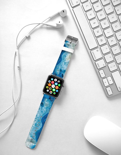 Freshion 海洋藍海洋瑪瑙 Apple Watch 真皮手錶帶 38 40 42 44 mm -302