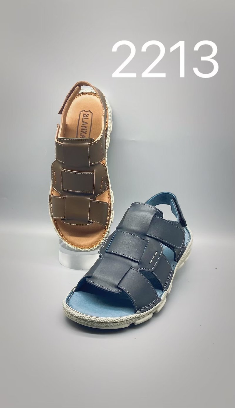 2213 Lightweight color-brushed outsole staggered genuine leather sandals and slippers for men with hand stitching - รองเท้ารัดส้น - หนังแท้ สีนำ้ตาล