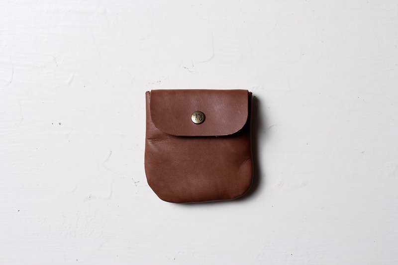 Coffee leather coin purse can store cards [free custom lettering 1-7 characters] - กระเป๋าสตางค์ - หนังแท้ 