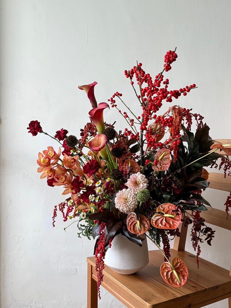 New Year Floral Arrangement | Opening Flower Gift | Cǎoxīn 2026 Opulent Style - ของวางตกแต่ง - พืช/ดอกไม้ สีแดง