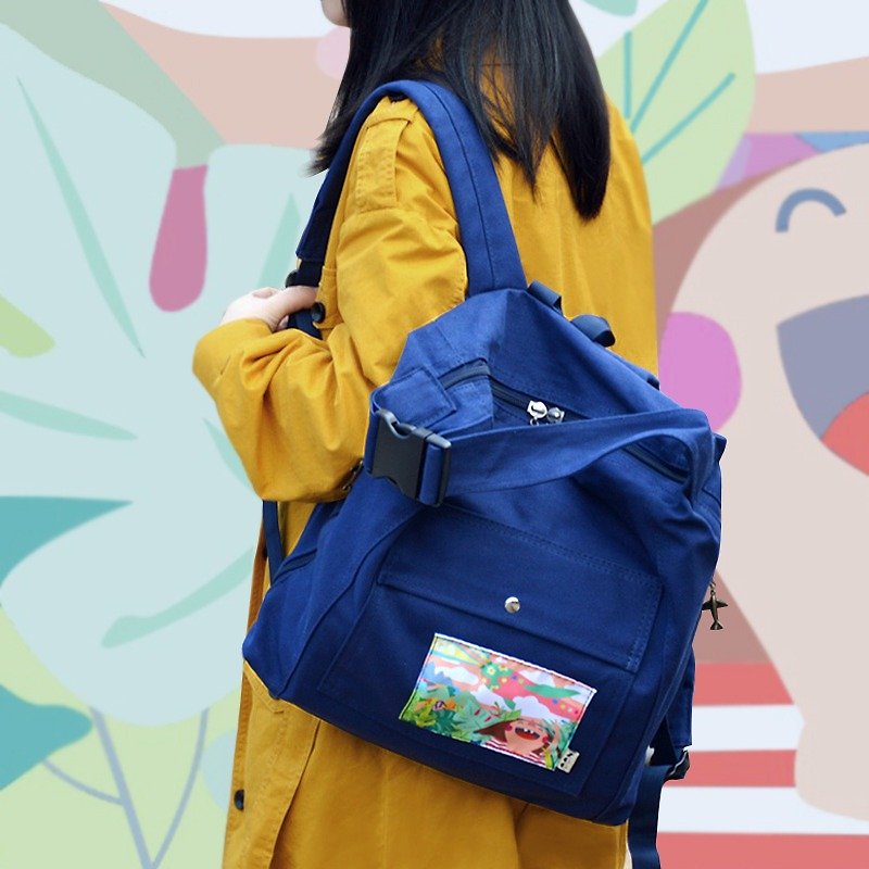 After the canvas bag / Original illustrations backpack / Solid and durable - กระเป๋าเป้สะพายหลัง - วัสดุอื่นๆ สีน้ำเงิน