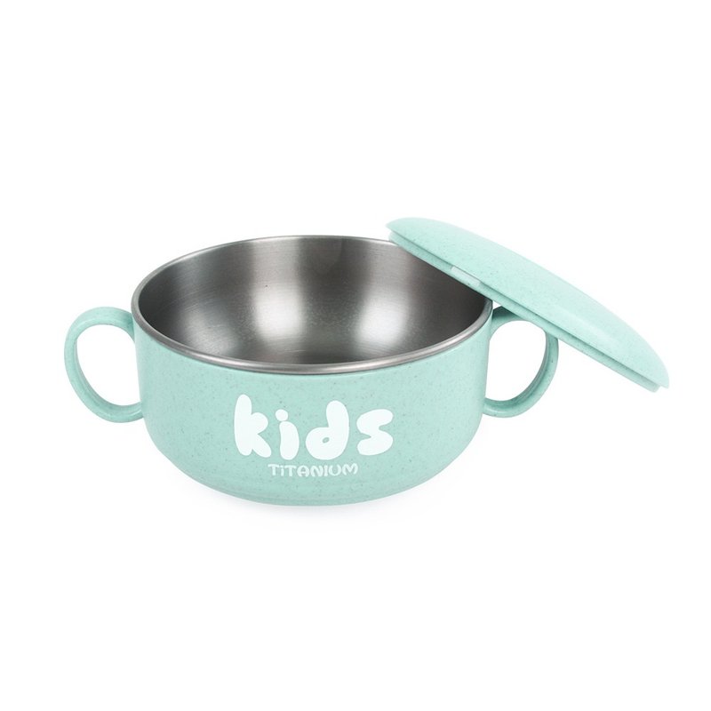 Ti-living Pure Titanium Antibacterial Children-Learning Double Combination Bowl (Large) 350ml-Green - จานเด็ก - โลหะ สีเขียว