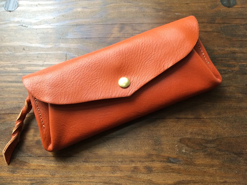 Italian leather * 8 cards long wallet "series-envelope" terracotta Brown - กระเป๋าสตางค์ - หนังแท้ สีส้ม