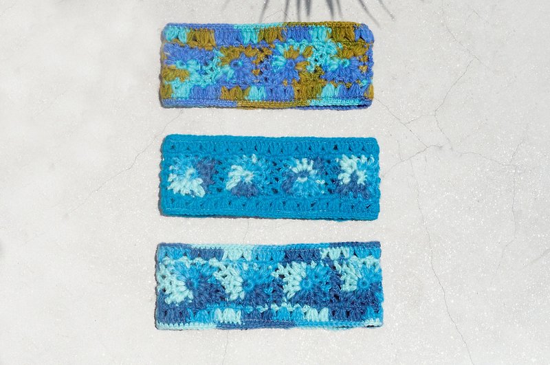 Pure wool woven colorful headband/pure wool woven headband/boho headband/flower crocheted headband - Headbands - Wool Blue