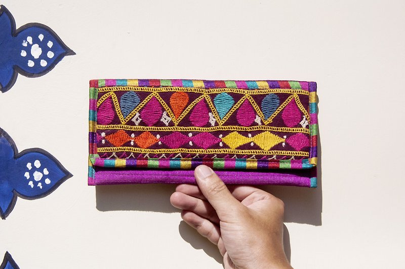 手刺し財布、エスニック風ロングクリップ、刺繡財布、手刺繡ペンバッグ-デザートフラワー刺繡バッグ