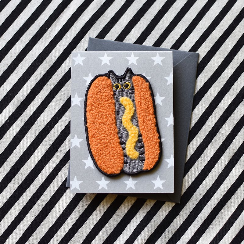 Card / embroidery dual-use fur HOT CAT embroidery card tabby cat fart - Cards & Postcards - Paper Gray