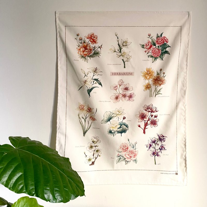 Spring bloom flower planting illustrated hanging cloth - โปสเตอร์ - ผ้าฝ้าย/ผ้าลินิน 