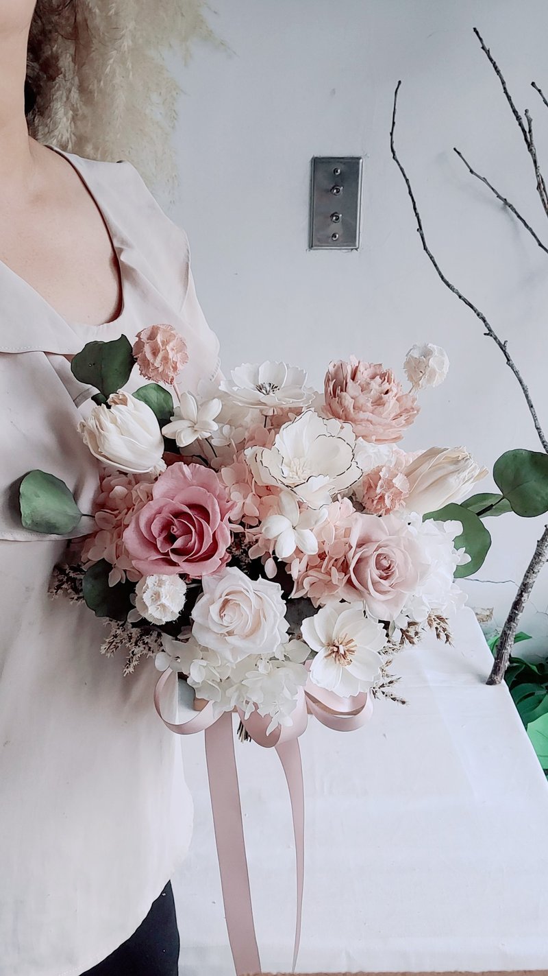 Haizang Design | Tobacco Powder Milk Tea Preserved Flower Bouquet Korean Style Bridal Bouquet Registration Bouquet - Dried Flowers & Bouquets - Plants & Flowers Pink