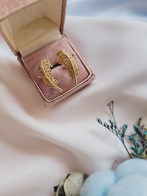 Hale黑爾典藏西洋古董 美國西洋古董飾品/ 葡萄牙製925純銀鎏金栓式耳環/復古珠寶首飾