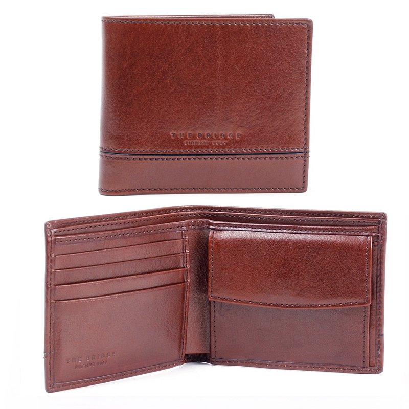 THE BRIDGE NERI COIN POCKET SHORT WALLET - กระเป๋าสตางค์ - หนังแท้ สีนำ้ตาล