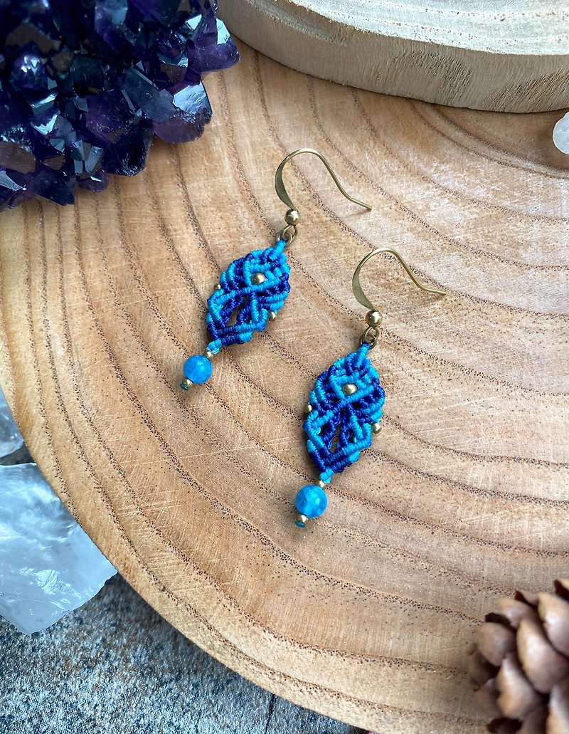 E054 Boximiya national wind wind South Wax braided Bronze Stone earrings - ต่างหู - วัสดุอื่นๆ สีน้ำเงิน