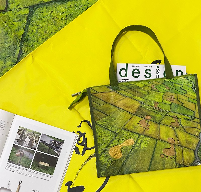 Sunny Bag x See ‧ Zeppelin Foundation-Horizontal Zipper Bag-Hualien Rice Field Footprints - Handbags & Totes - Other Materials Green