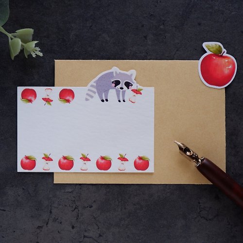 Jin design 【秋。小浣熊】卡片信封 米色紋路厚磅藝術紙 質感小卡 牛皮紙信