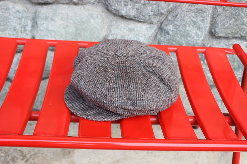 H502 [Vintage hat] {Italian} Newsboy Cap manufactured in standard eight brown gray wool cap / reported bonnet (Made in Italy) (recommended Christmas gift exchange was good)