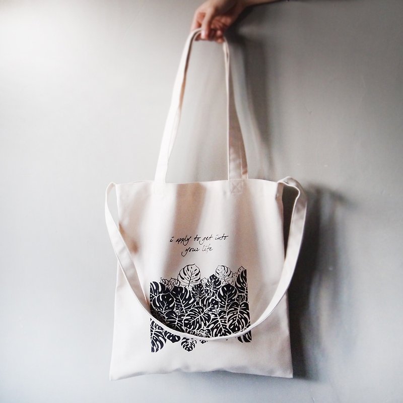 your life canvas handprint tote bag double back - Messenger Bags & Sling Bags - Cotton & Hemp Black