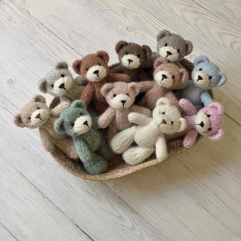 Newborn photo prop toy teddy bear. Knitted teddy bear. Baby photo props - Baby Accessories - Wool Multicolor