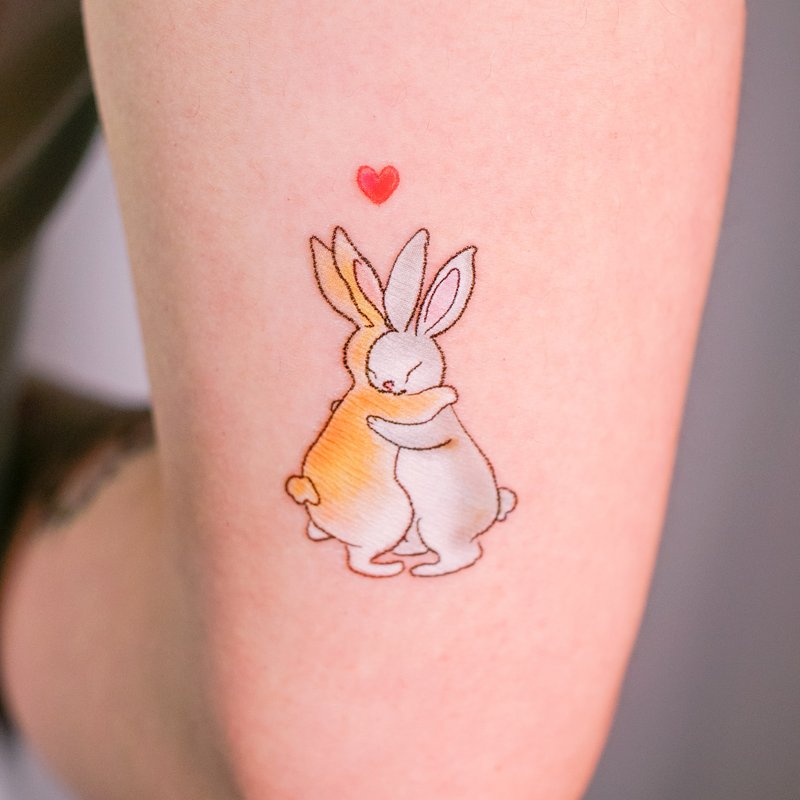 Lovely Bunny BFF Temporary Tattoo Sticker Loving Rabbit Fun Animal Lover Besties - สติ๊กเกอร์แทททู - กระดาษ หลากหลายสี