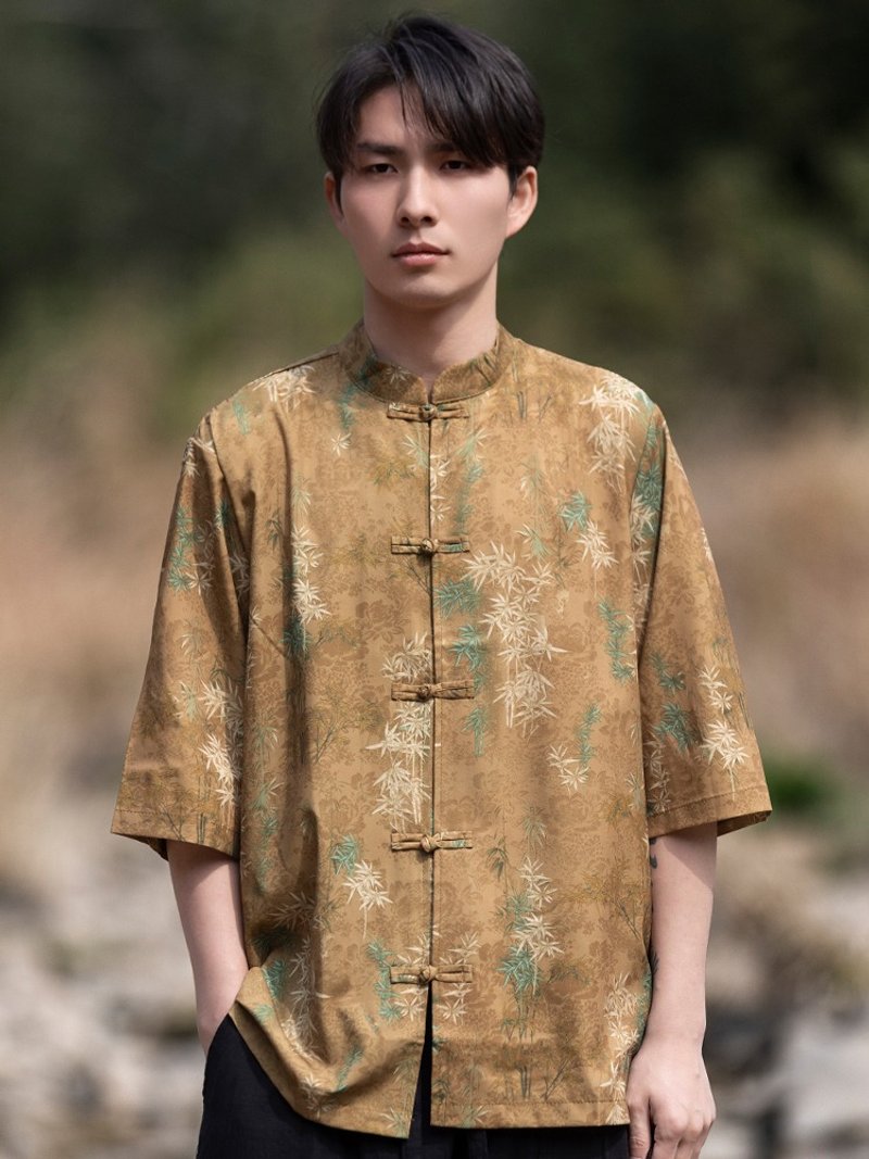 新中式復古 冰絲短袖襯衫 中國風盤扣唐裝 - 男襯衫/休閒襯衫 - 其他材質 多色