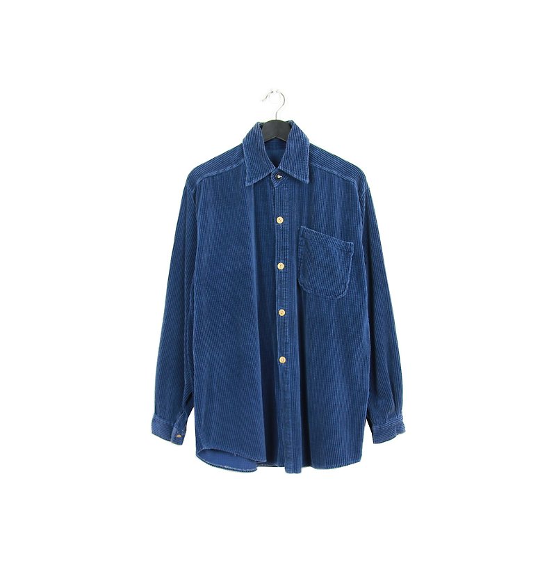 Back to Green Corduroy Shirt Thick Midnight Blue Vintage - Men's Shirts - Cotton & Hemp 