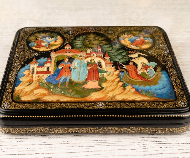 NEW Russian Hand Made Lacquer Jewelry Box With Hand Painting Added Made In Russ 