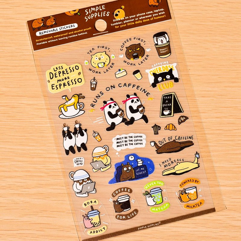 Runs on Caffeine Removable Clear Stickers - 貼紙 - 防水材質 咖啡色
