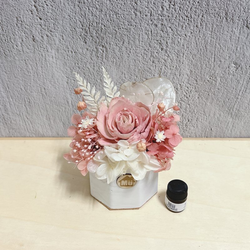 Pink Bubble Sola Flower Fragrance Small Potted Dry Flower Fragrance Stone with 1ml Essential Oil - ช่อดอกไม้แห้ง - พืช/ดอกไม้ สึชมพู