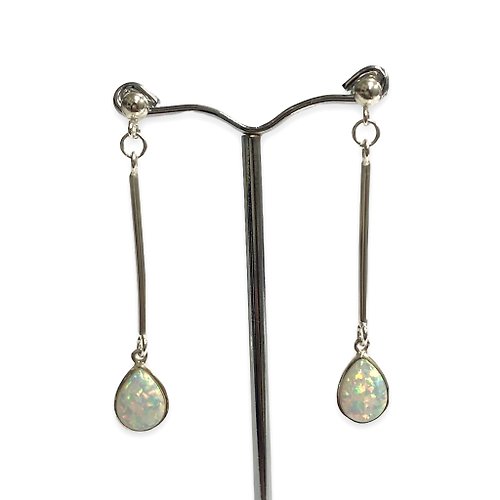 alisadesigns Victorian Style Gilson Opal Filigree Pattern Long Earrings 925 Sterling Silver