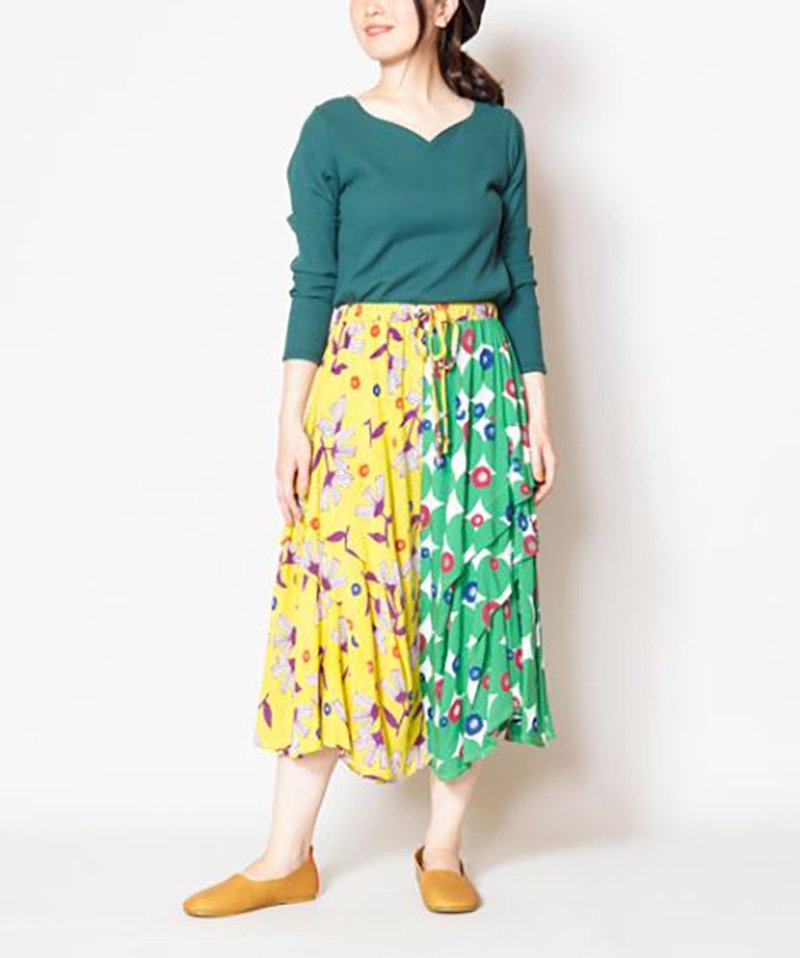 Pre-ordered double color matching cute Nordic style irregular wide pants IACE-8902 yellow YELLOW - กางเกงขายาว - วัสดุอื่นๆ 
