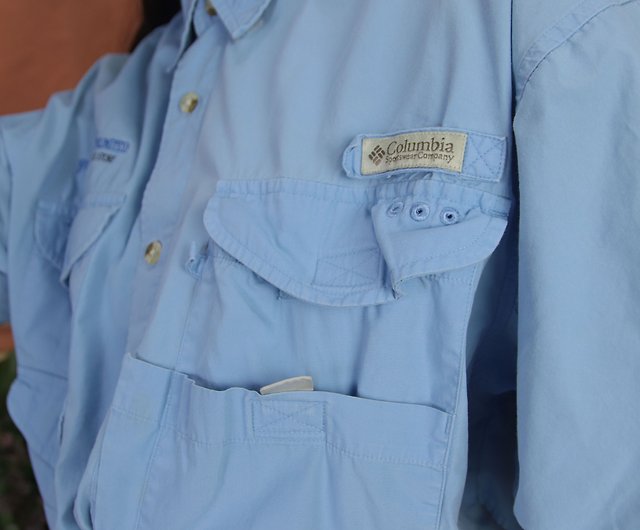 Columbia vintage fishing shirt A15 light blue embroidery [Tsubasa