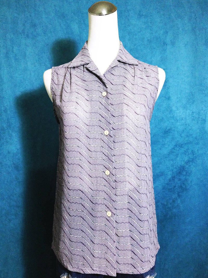 Ping-pong vintage [vintage shirt / vintage geometric chiffon sleeveless shirt] abroad back VINTAGE - เสื้อเชิ้ตผู้หญิง - เส้นใยสังเคราะห์ หลากหลายสี